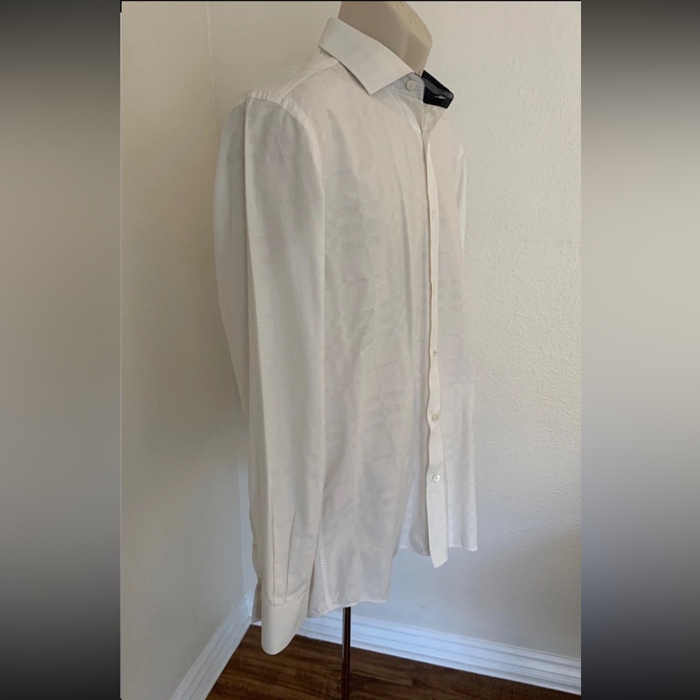 BURBERRY LONDON Mens Dressy Shirt White Button Down Nova Check Long Sleeve Sz L - Picture 2 of 16